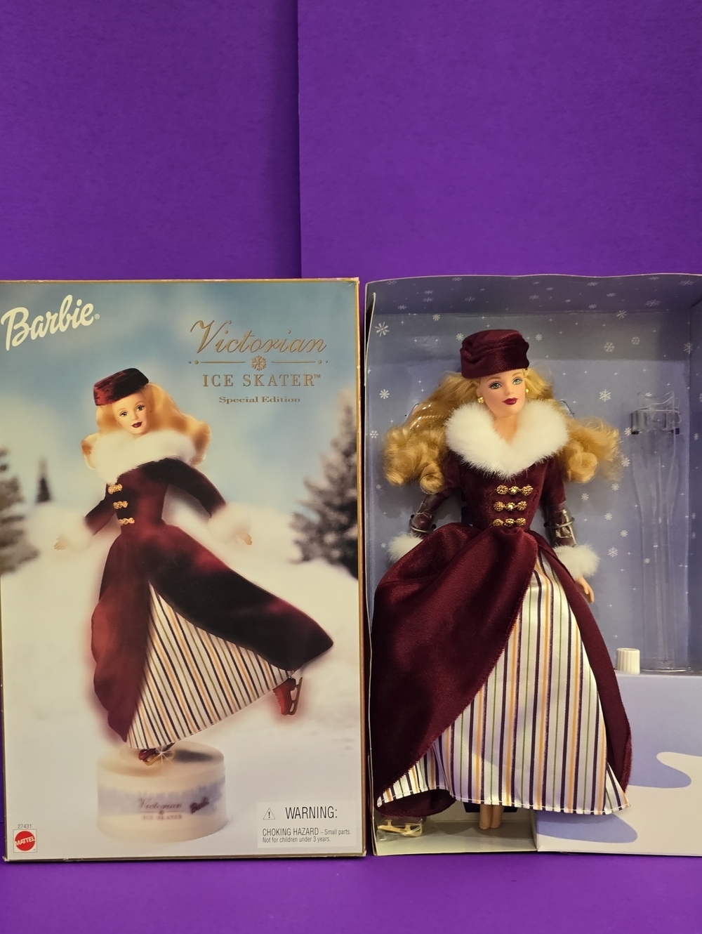 Barbie Victorian Ice Skater Doll in Burgundy and White